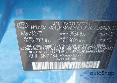 2017 Hyundai Elantra Value Edition z USA, uszkodzony, nr VIN 5NPD84LF2HH211734